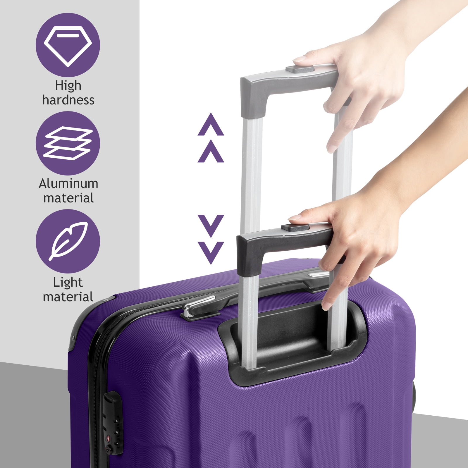 Zimtown Hardside Lightweight Spinner Purple 3 Piece Luggage Set with TSA Lock
