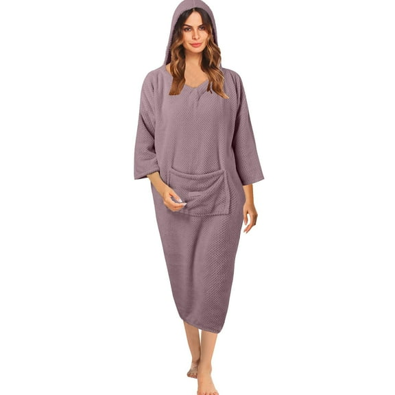 Ujnder Women's Zipper Robes Ribbed Knit Bathrobe Lightweight Full Length Loungewear with Pockets Purple One Size