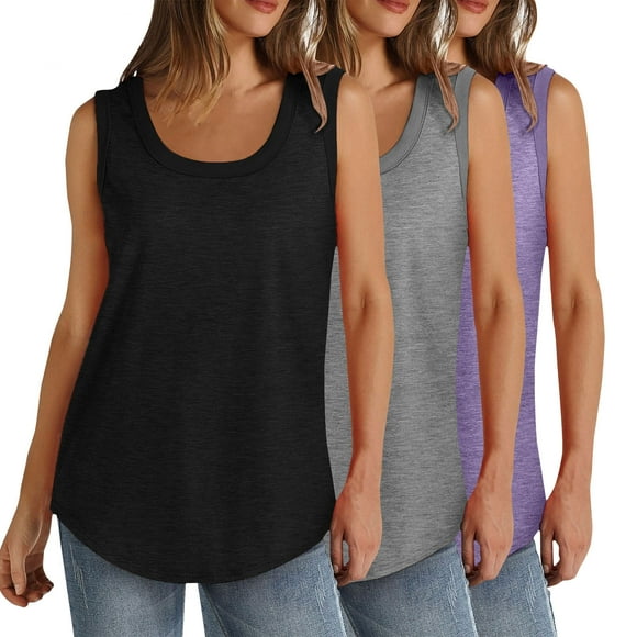 Chbgutlmr Tank Top for 3pc Women Plus Size Scoop Neck Sleeveless Solid Color Casual Loose Tops Summer