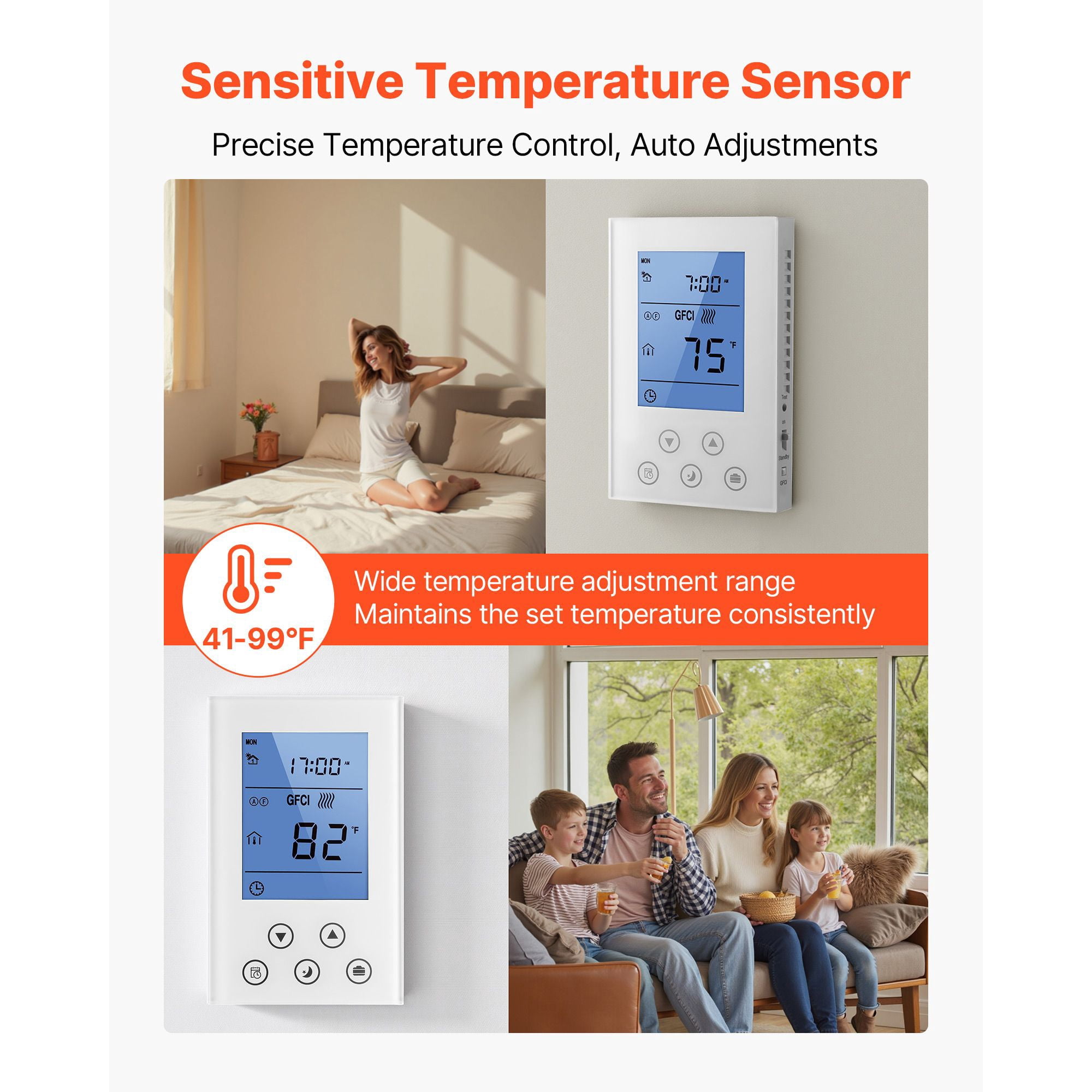 7-Day Programmable Thermostat High Low Voltage, 12V Digital Temperature Controller, Energy Saving Scheduling for Home Heating Cooling System