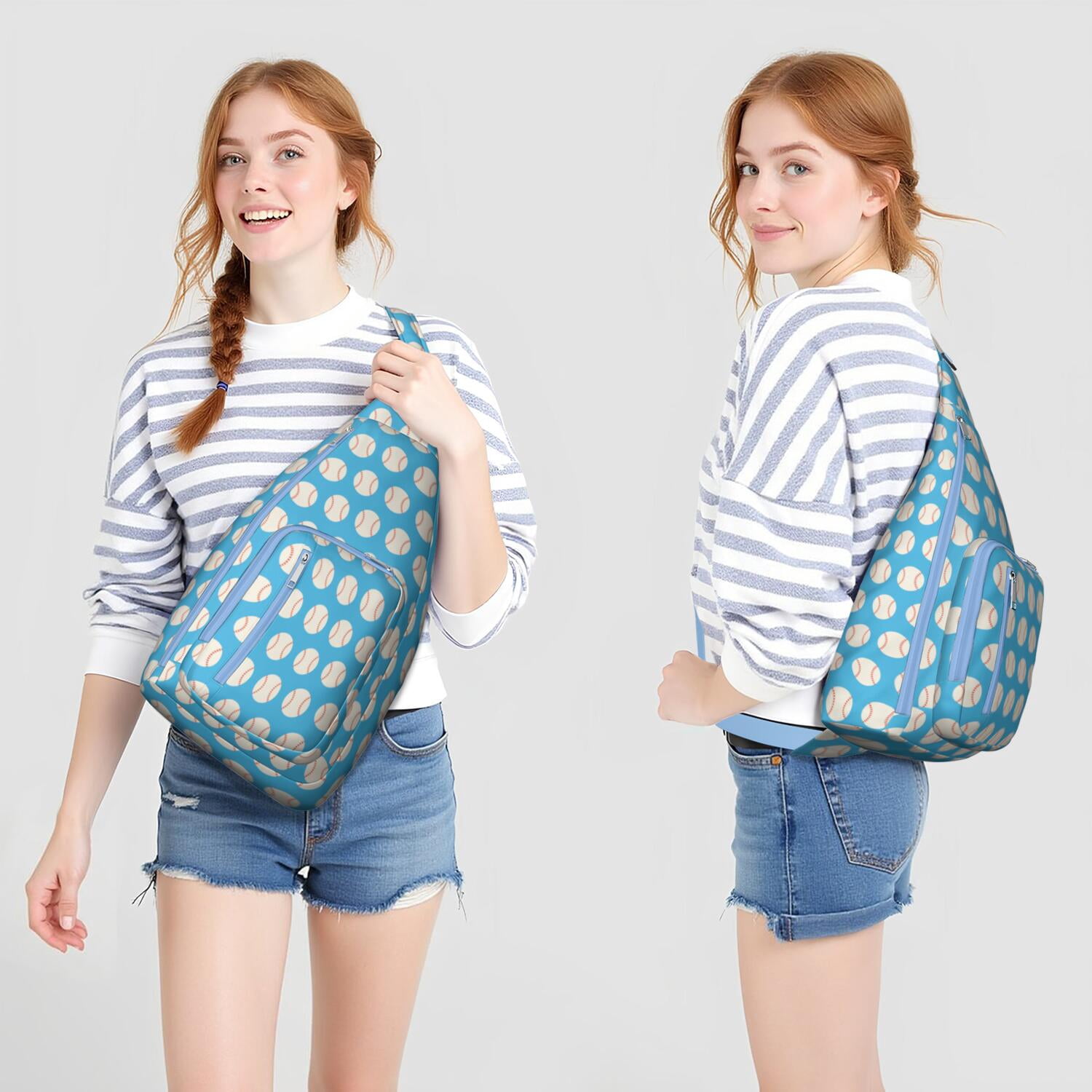 Sports Sling Backpack - Baseball, Football, Soccer, Basketball Print – Lightweight Crossbody Bag for Hiking, Gym, Travel – Athletic Gift for Sports Lovers