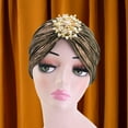 thumbnail image 6 of Abbraccia Indian Turban Hat for Women Alloy Brooch Female Headband Hair Scarf Head Wrap Brown, 6 of 9