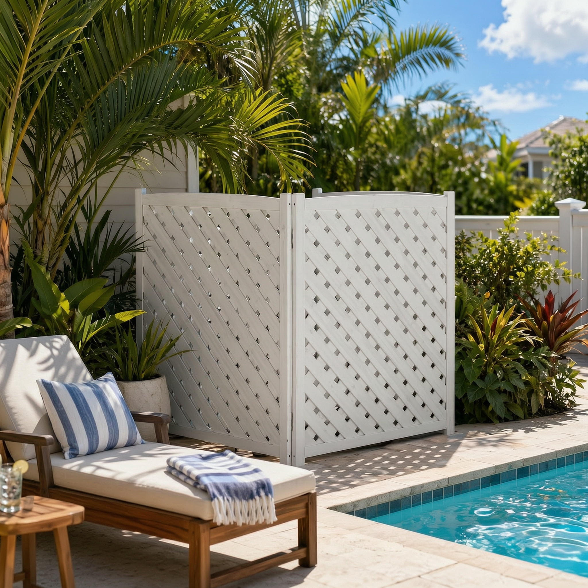 Wooden Privacy Fence,3-Panel Outdoor Air Conditioner Fence Screen,Trash Can Hider Fences Suitable for Garden,Pool,White