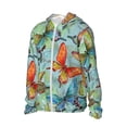 thumbnail image 3 of Goofa Retro Seamless Flying Butterflies Printed Women's UPF 50+ Sun Protection Hoodie Jacket Lightweight Long Sleeve Sun Shirt for Women with Pocket Hiking Outdoor-Medium, 3 of 9