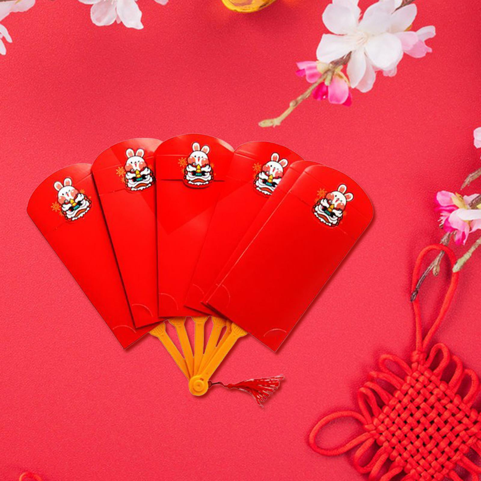 Fan shape Chinese Red Envelopes Red Packet Lucky My Envelopes 2023 Rabbit  Hong Bao Supplies for Graduation ,Party ,Wedding 6 card slots 