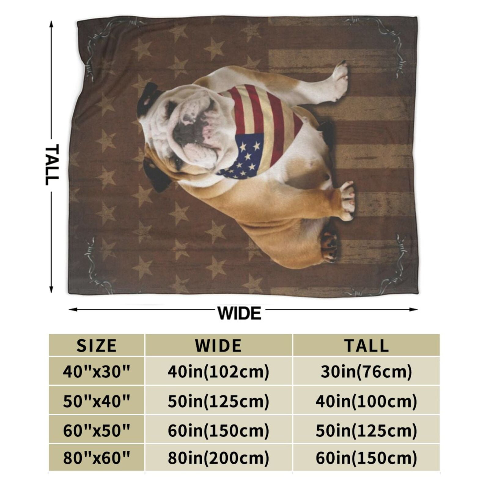 Wijzvio Bulldog Dog With Vintage American Flag Throw Blanket Soft Fuzzy Fleece Blanket For Couch Bed Living Room Decoration 60"X50"