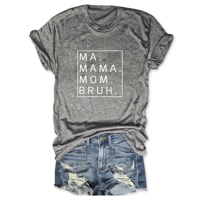 Camiseta holgada de manga corta con estampado de letras MA Mama Mom Bruh: estampado de letras moderno, cómoda y casual.