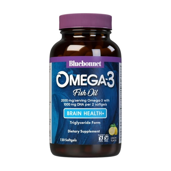 Bluebonnet Omega-3 Brain Formula DHA 1000mg EPA 210mg, Lemon Scent, 120 Softgels