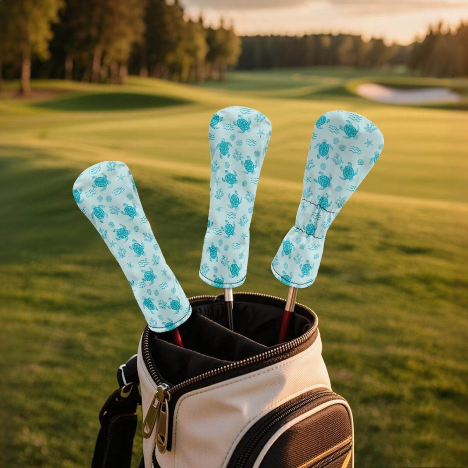 Uorisanigo Golf Club Head Covers Set for for Driver, Fairway Hybrid Woods, Blue Turtle Golf Headcovers Fit Most Golfs Clubs with Soft Lining for Extra Club Protection for Men and Women