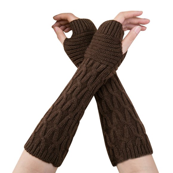 WEAIXIMIUNG Simari Winter Gloves Womens Knitting Wool Half Finger Long Gloves Autumn and Winter Women Warm Dew Finger Sleeve Creased Long Gloves