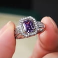 thumbnail image 4 of 6*8mm Princess Purple AAA Topaz Cz Band Womens 925 Silver Wedding Ring Size 6-10, 4 of 5