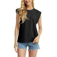 thumbnail image 3 of JWD Women's Top Cap Sleeve Summer Blouses Casual Crew NecK Solid Color Women's Tanks Black L, 3 of 8