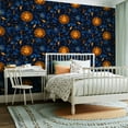 thumbnail image 2 of Peel and Stick Wallpaper Contact Paper Vintage Mystic Dark Blue Orange Expressive Sun Faces Crescent Moons Self Adhesive and Removable 24in x 118in, 2 of 8