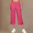 thumbnail image 4 of Olyvenn Women's Plus Size Pants with Pockets Soft Stretch Work Slacks Elastic Waisted Fold Bottom Wide Leg Solid Color Trousers Hot Pink S, 4 of 8