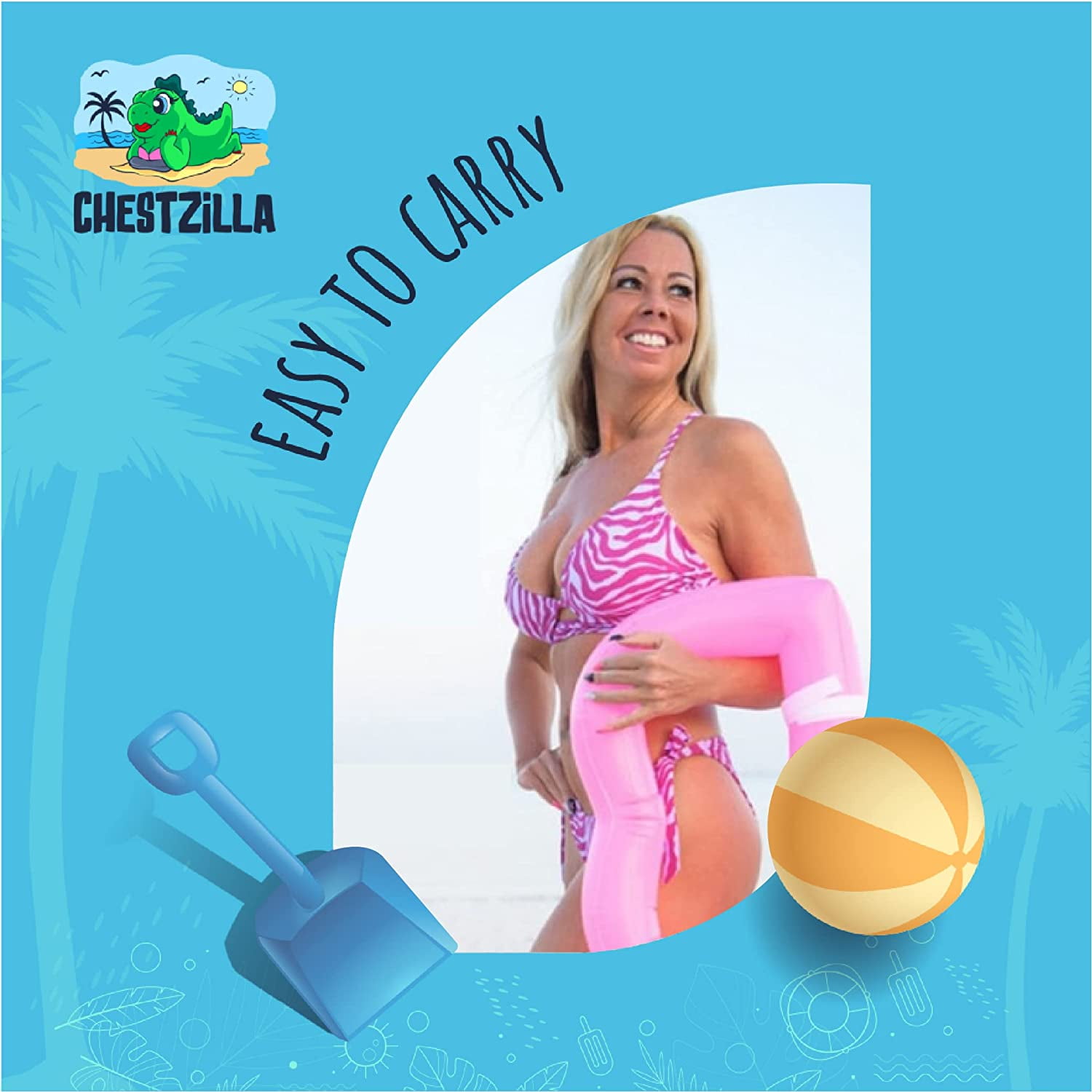 ChestZilla Sunbathing Inflatable Beach Pillow with Adjustable Velcro Strap and Resealable Carrying Bag, Perfect for Pool, Camping and Travel