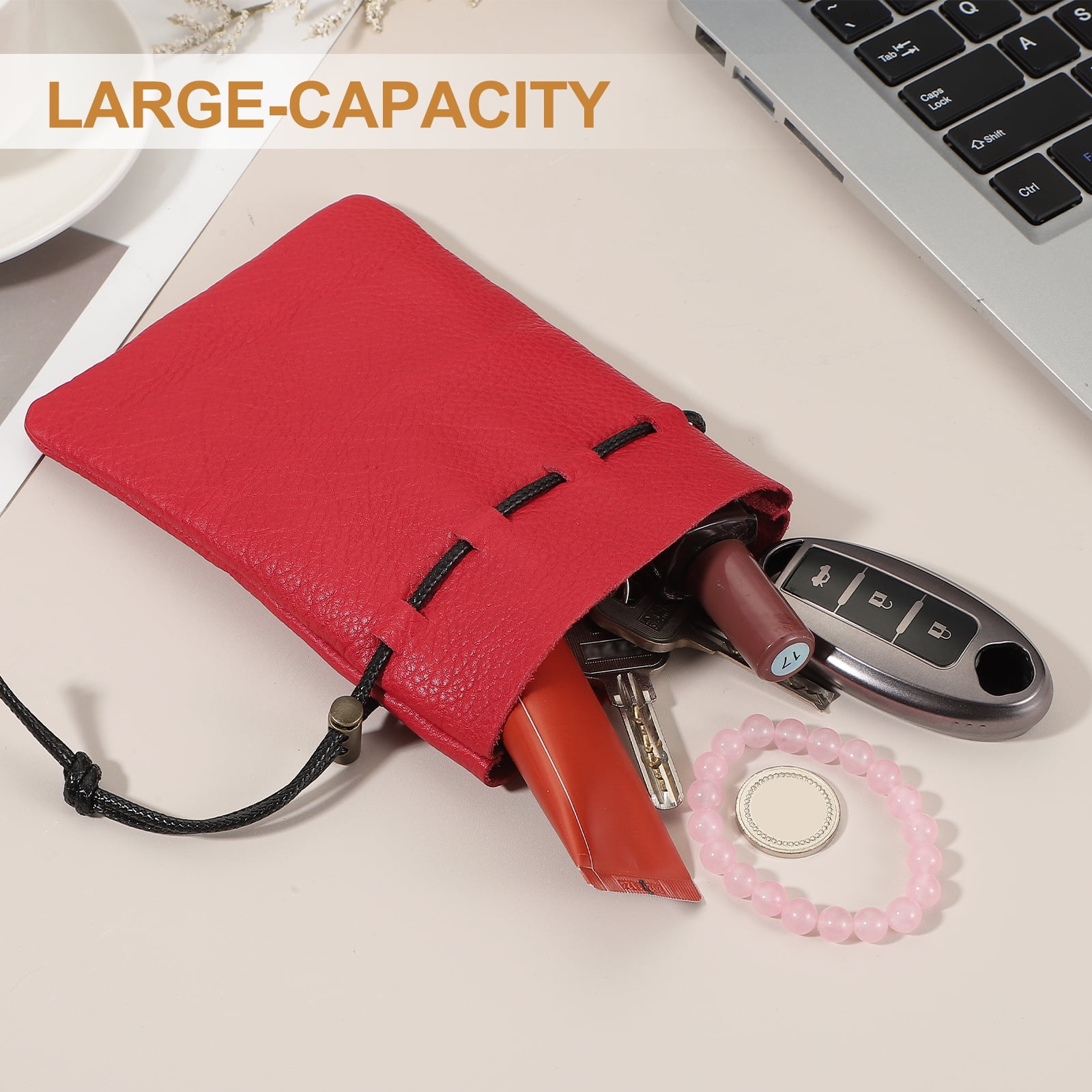 Uxcell 1 Pcs Drawstring Bag, Leather Coin Purse, Change Purse For