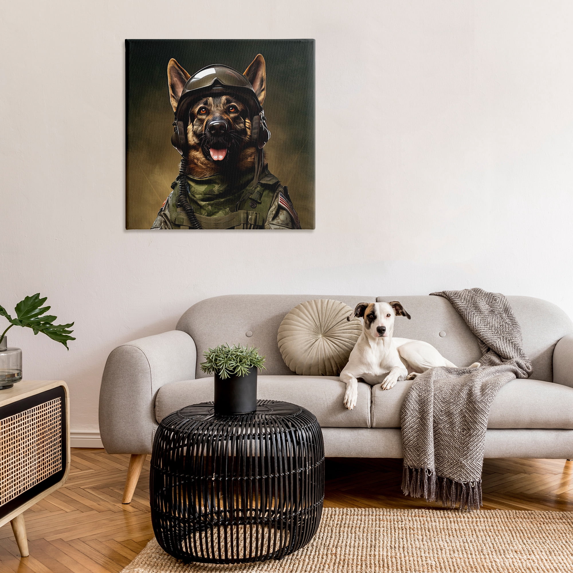 Stupell Industries German Shepherd in Uniform Animals & Insects Painting Gallery Wrapped Canvas Art Print Wall Art, 36 x 36