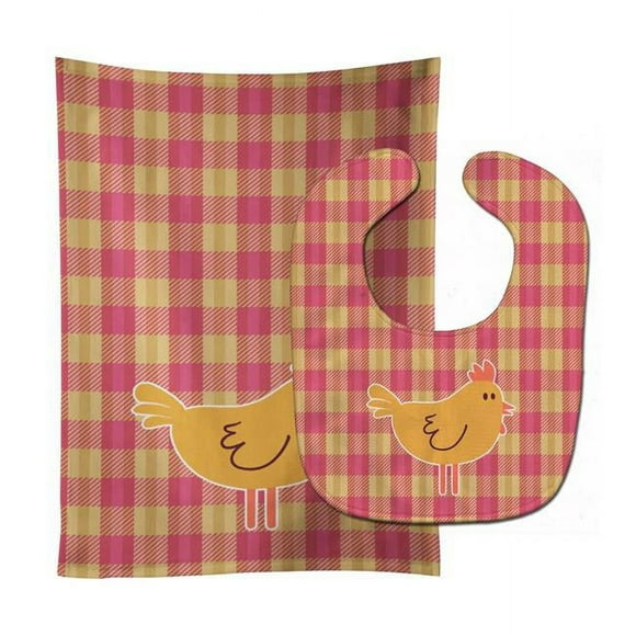 Carolines Treasures BB7090STBU Chicken Hen on Gingham Baby Bib & Burp Cloth