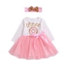2Pcs Baby Girls Tutu Dress 1st/2st/3st Birthday Outfit Donut Letter Print Top Tulle Tutu Skirt with Headband Outfit Set