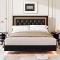 thumbnail image 3 of Gaderth King Size Floating Bed Frame with Diamond Upholstered Headboard and LED Lights, Platform Bed with Wood Slats Support, Noise Free, No Box Spring Needed, Easy Assembly for Bedroom, 3 of 7