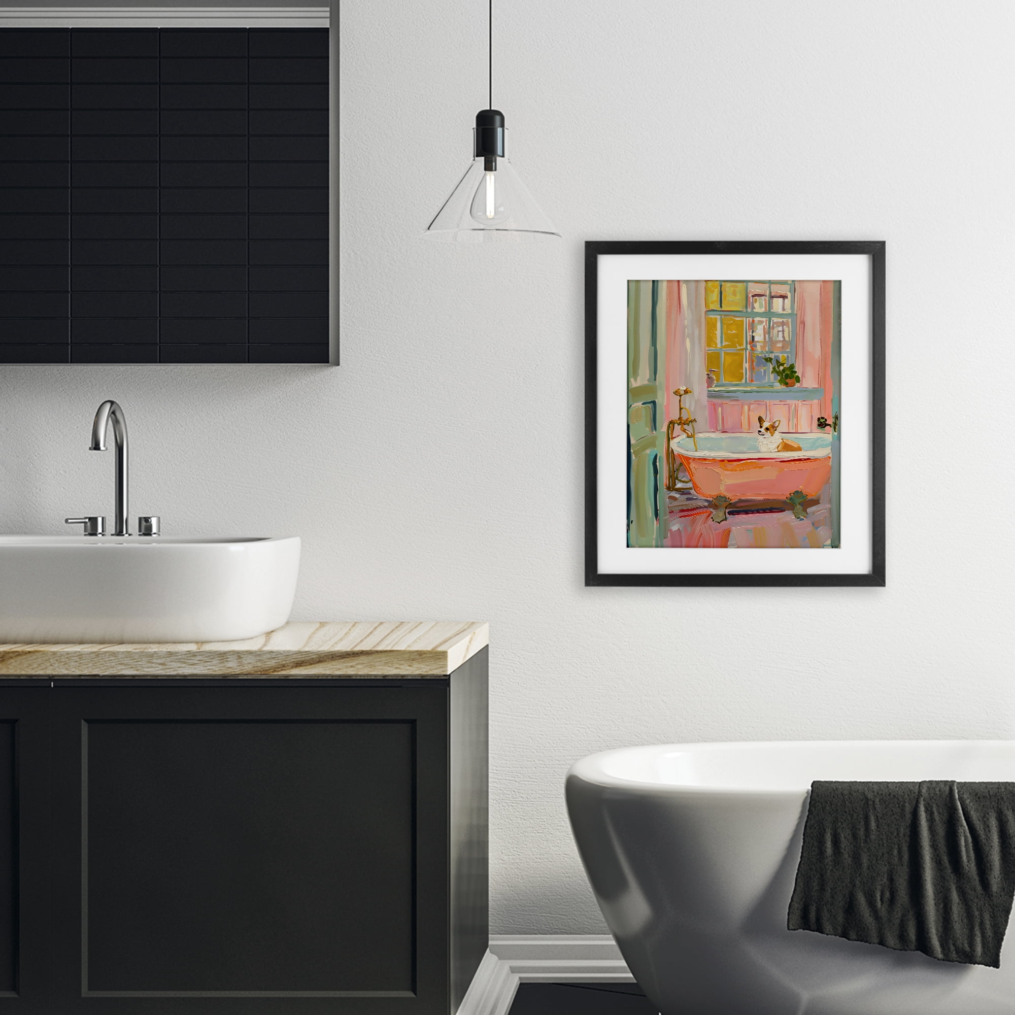 Stupell Industries Corgi in Bathtub Black Framed Print Under Glass, design by The Prints Vibe