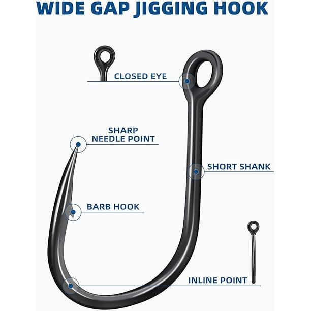 BLUEWING Wide Gap Jigging Hooks Needle Point Fishing Hooks High Carbon  Steel Hooks Extra Sharp Fish Hooks for Freshwater Saltwater Fishing, Size  8/0