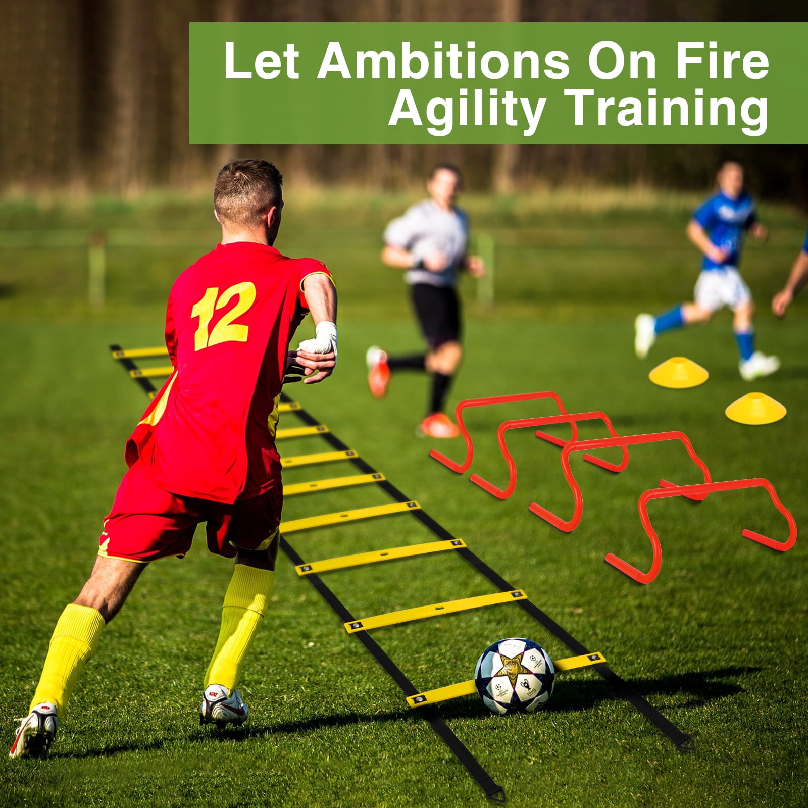 Ambifirner Training Equipment Set 20ft Adjustable Straps Agility Ladders, Yellow