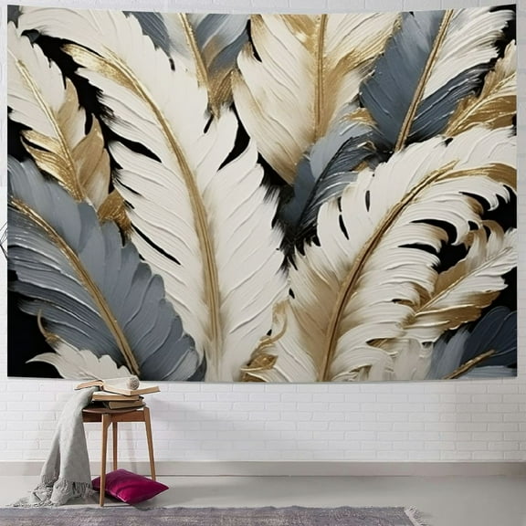 Fenyluxe Feathers Wallpaper Art Deco Print Tapestry Wall Hanging for Living Room Bedroom Dorm Decor Short Plush Fabric 40x30inch