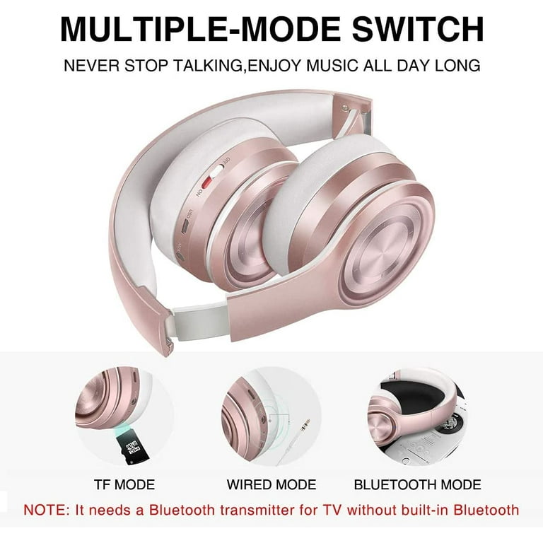 9S Over Ear Bluetooth Headphones, 60 Hours Playtime, Hi-Fi Stereo, Deep  Bass, Microphone, Foldable, Rose Gold