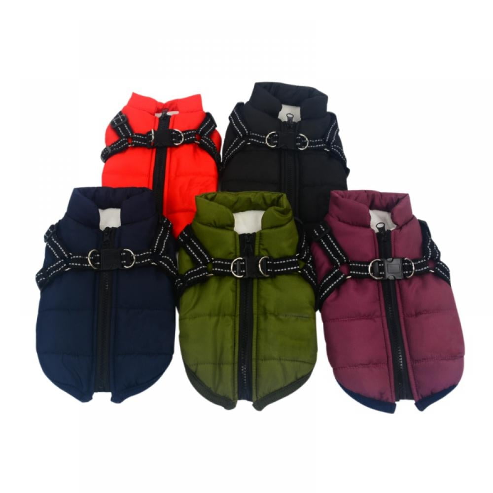 Norbi 2 in 1 Pet Autumn Winter Skiing Costume Sleeveless Cotton Padded Vest with Durable Chest Strap Harness Cold Weather Coat 