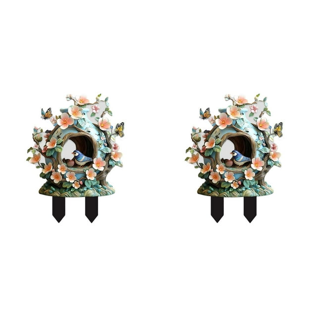 (2-Pack) Kcodviy Cute Bird Garden Stake Acrylic Flat Design Yard Art Feature Theme Ornament