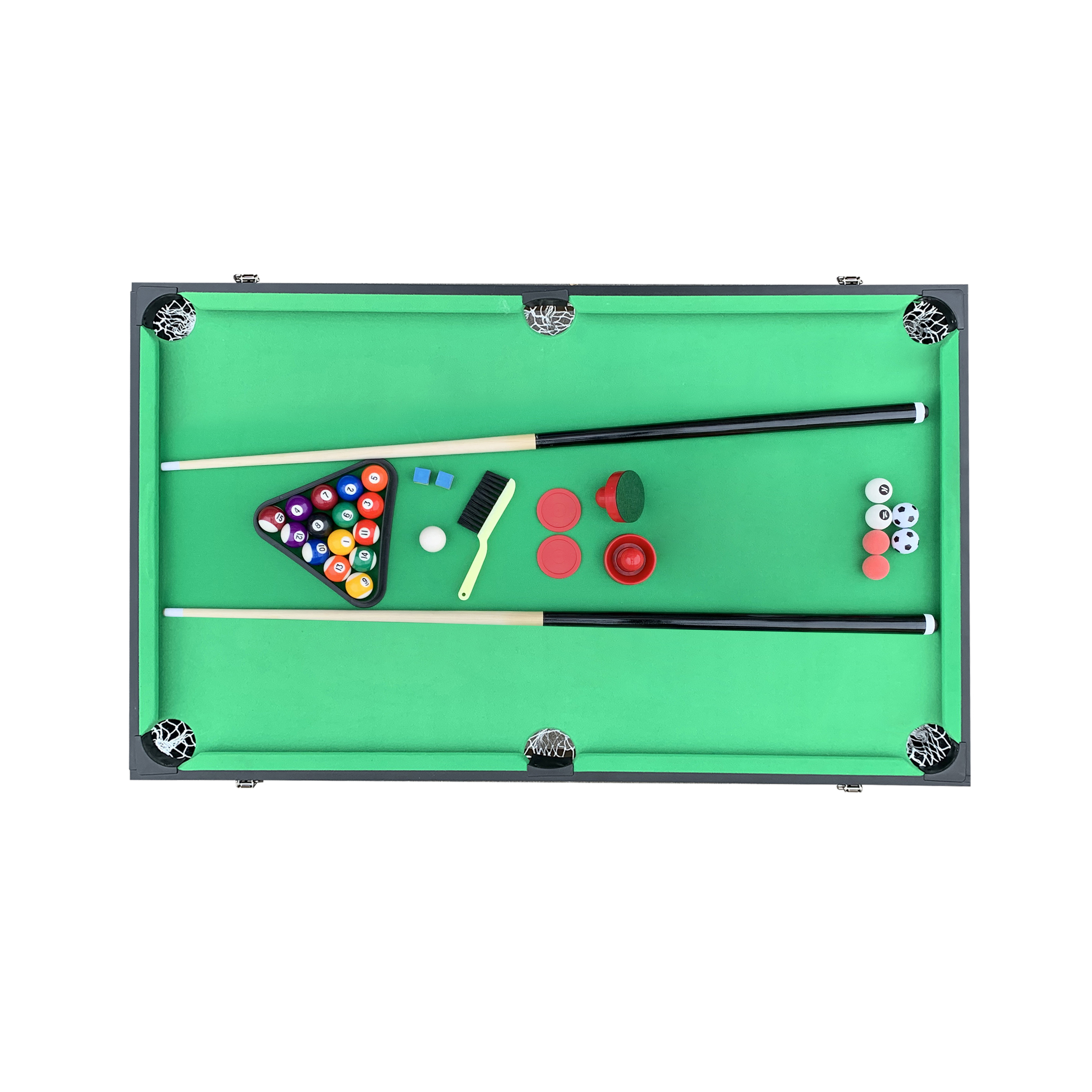 KICK Trilogy 55″ 3-in-1 Multi Game Table (Black) - Combo Game Table Set - Billiards, Air-Hockey, and a Foosball for Home, Game Room, Friends and Family!