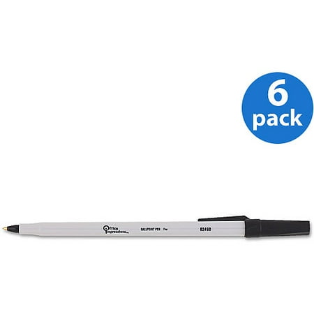 Office Impressions ECONOMY BALLPOINT STICK PEN, BLACK INK, FINE, 12/Box, 6 Boxes