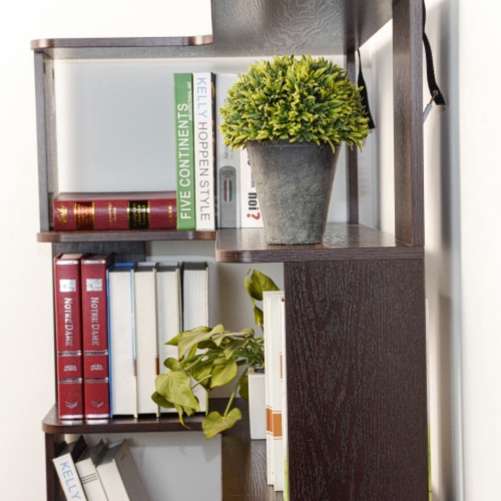 5-Tier L-Shaped Corner Bookshelf, 35.43" Freestanding Wooden Bookcase with Anti-Drop Panels & Anti-Tip Device, Open Display Storage for Living Room, Bedroom & Home Office, Red