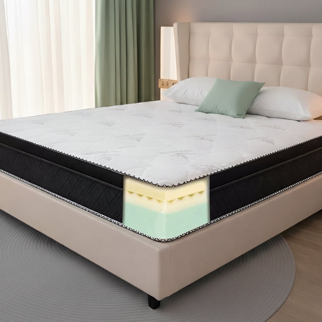 Mattress Master Queen Size Spring Free Euro Top Foam Mattress, Medium Firm, Bamboo Fabric Cover, CertiPUR-US Certified, One-Sided Support Mattress.