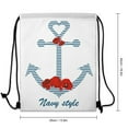 Girly Flower Anchor Graphic Design Navy Drawstring Bags Initial