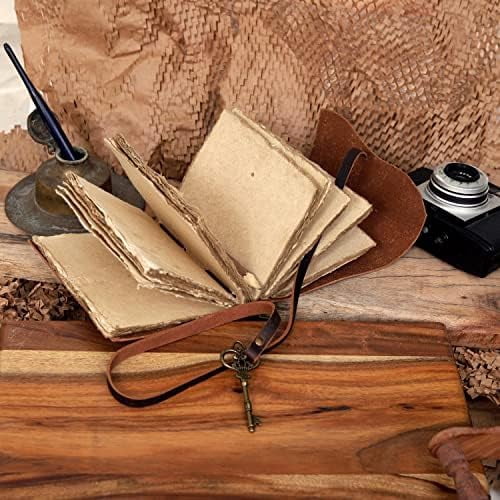 Leather Journal for Women Men, Deckle Edge Paper Leather Notebook of 180 GSM, Book of Shadows Journal Blank, Leather Bound Journal diary (Dark Brown)