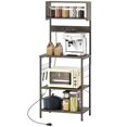 thumbnail image 1 of Distressed Grey Baker's Rack with Power Outlet & USB Ports - Kitchen Microwave Shelf with 5 Hooks - 60.2" Tall Storage Unit, 1 of 7