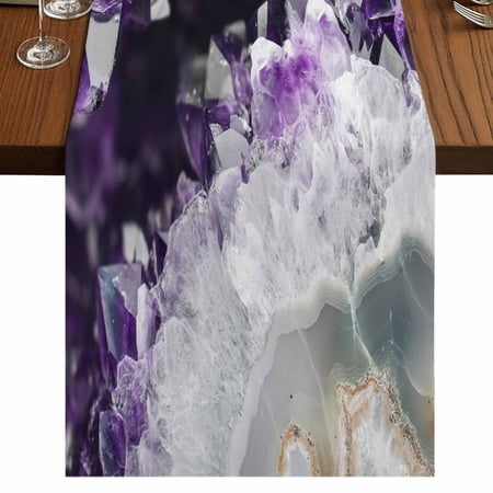 Table Runners 90 Inches Long Dress Scarves Purple Black Geometric Farmhouse Coffee/Dining/Kitchen Table Runner for Living Room Modern Abstract Crystals Artwork 13x90 Inch
