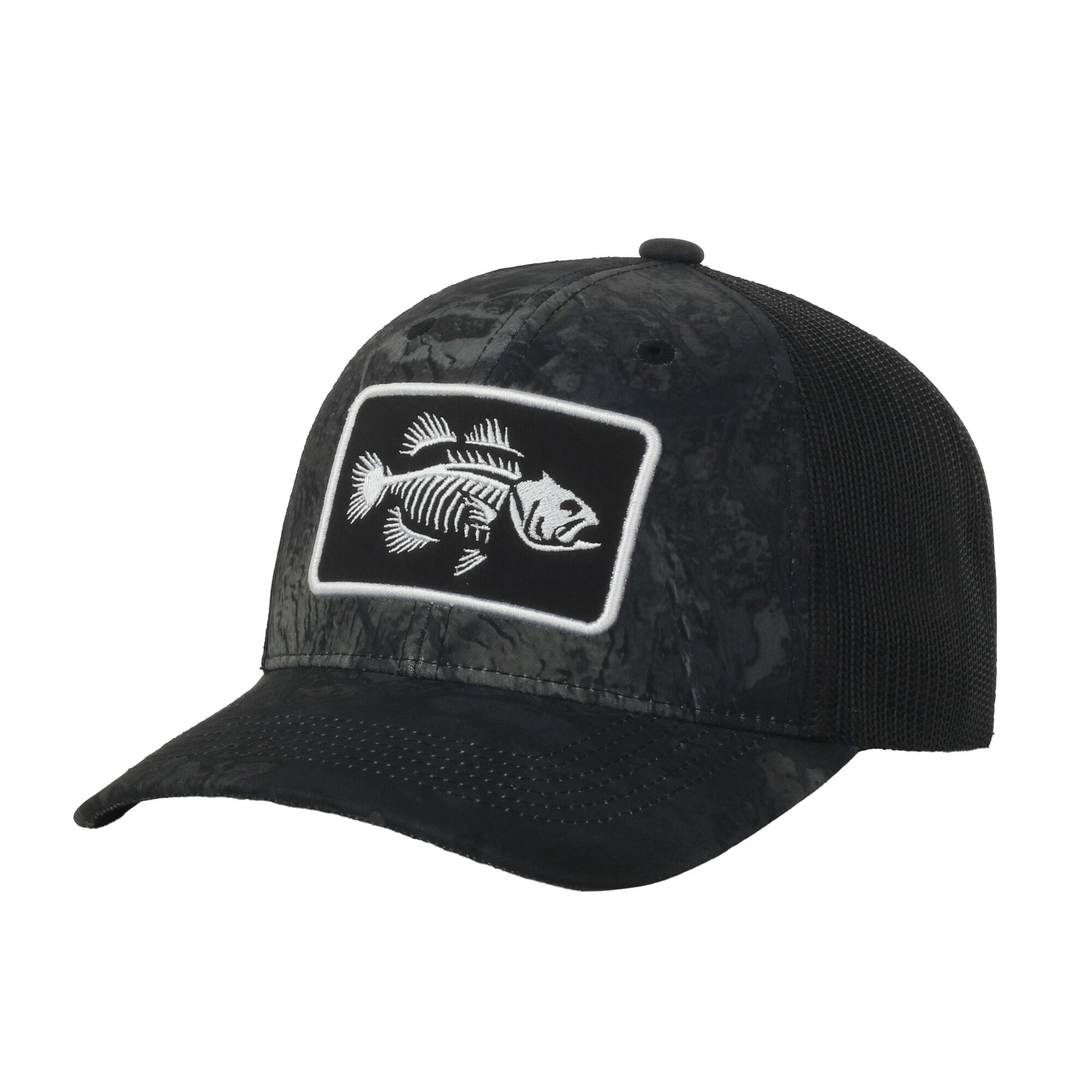 Realtree® Fishing WAV3 Black Cap – 5-Panel, Bonefish Patch, Flat Visor, Snapback, One Size