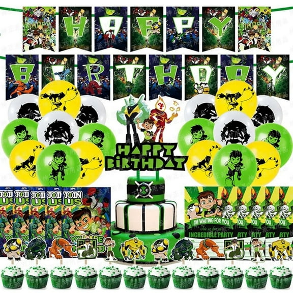 Ben Themed Party Decoration Set Ben 10 Party Supplies Banner Balloon Cake Toppers Set For Kids Boy Birthday Party Baby Shower Decor Gifts