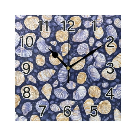 Ryvnso Starfish and Conch Wall Clock Square Silent Non-Ticking Battery Operated 7.78