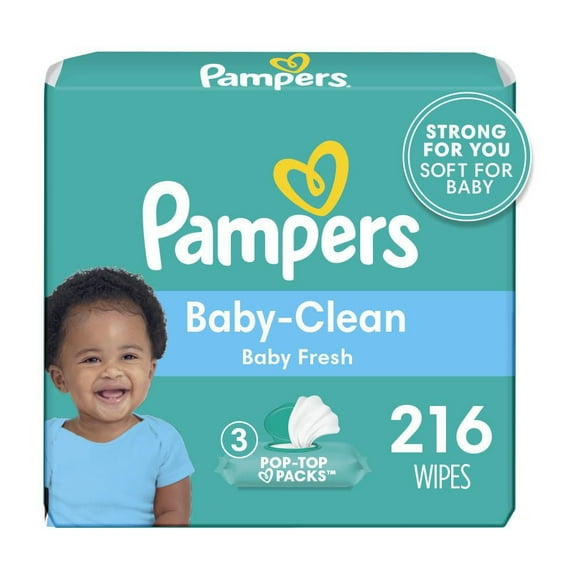 Lingettes pour bébés Pampers Baby-Clean, parfum Baby Fresh, 3X boîtes distributrices, 216 lingettes 216CT