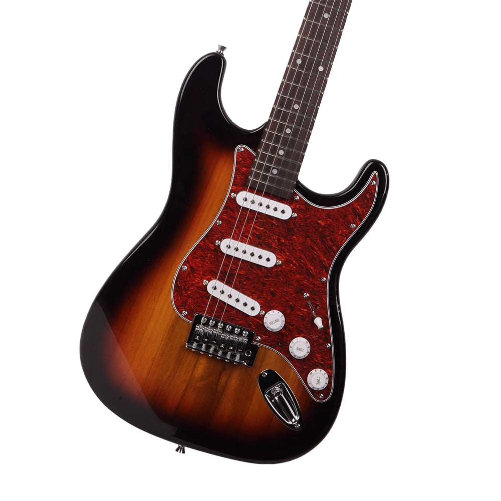 Private Jungle Glarry GST3 Pearl White Pick Guard Electric Guitar Bag Shoulder Strap Pick Whammy Bar Cord Wrench Tool,Sunset Color