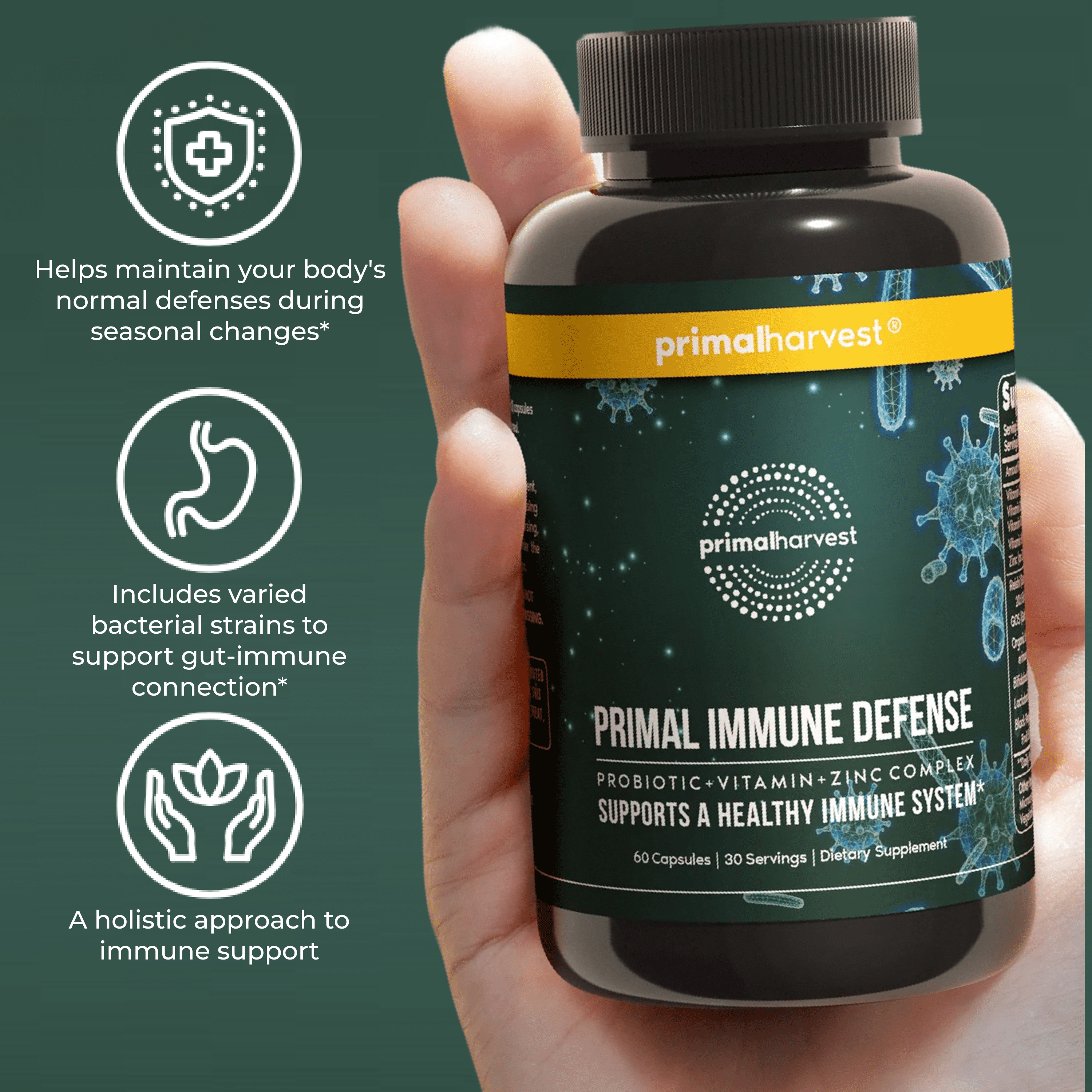 Primal Harvest Primal Immune Defense 10-in-1 Immune Support Supplement, 60 Capsules
