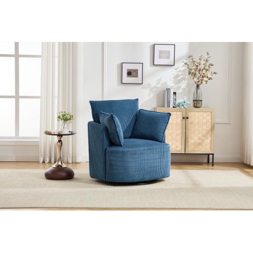 34" Corduroy Fabric Modern Accent Chair, Comfy Reading Chair with 360° Swivel, Modern Minimalist Sofa Chair for Living Room, Office, Grey