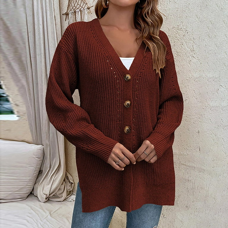 HAPIMO Rollbacks Sweater Cardigans for Women Long Sleeve Casual Comfy  Womens Button Down Knitted Outwear Open Front Loose Jacket Girls Fall  Fashion Tops Red XL 