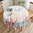 thumbnail image 3 of Summer Marine Life Round Tablecloth 54 inches Red Green Oceans Corals Shells Starfish Waterproof Oil-Proof Table Cloth Round Table Cover for Holiday Party Picnic Dinner Decor Indoor and Outdoor Use, 3 of 9