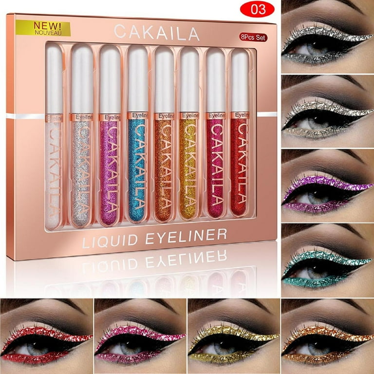 WUXICHEN 8 Color Matte Glitter Powder Color Liquid Eyeliner Set