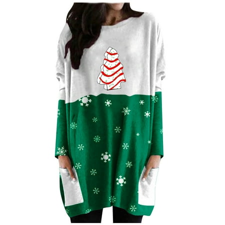 

Red Dresses for Women Wedding Dress Women s Fashionable Funny Long Sleeve O Neck Christmas Cake Tree Print Dress on Clearance Summer Dresses for Women 2022 Summer Dresses for Women Green M